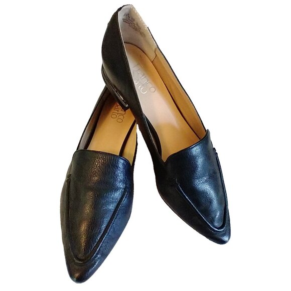 Franco Sarto Loafers Susie Leather Flats Pointed Mirrored Heel Shoes Black- 8.5M - Picture 1 of 8